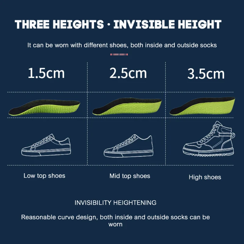 1.5-3.5CM Invisible Height Increasing Insole Orthopedic Arch Support Insole Soft Elastic Light Weight for Men Women Shoes Pads image 5