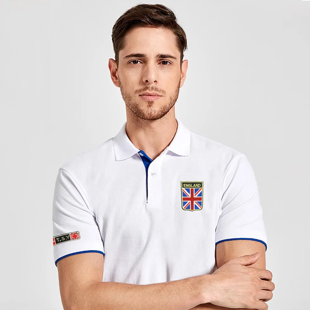 High Quality MYDBSH Brand Summer Short Sleeve Polo Shirt Man Fashion Union Flag Embroidery Casual Men\'s Polo Shirts Cotton Tops