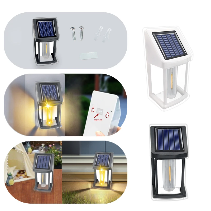 4/8PCS Outdoor Solar Tungsten Wall Lights IP55 Waterproof LED Safety Lamp Patio Yard Decorative Lamp Automatic Light Up At Night