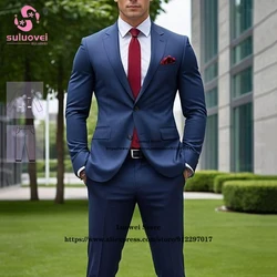 Elegant Navy Blue Business Suits For Men Slim Fit 2 Pieces Pants Set Formal Grooms Wedding Notch Lapel Tuxedos Vestidos De Novia