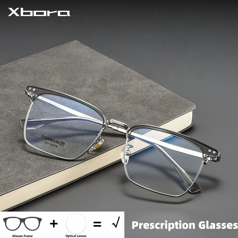 

Xbora Retro Titanium Prescription Glasses Men Recipe Myopia Hyperopia Lenses Progressive Correct Optical Eyeglasses 275