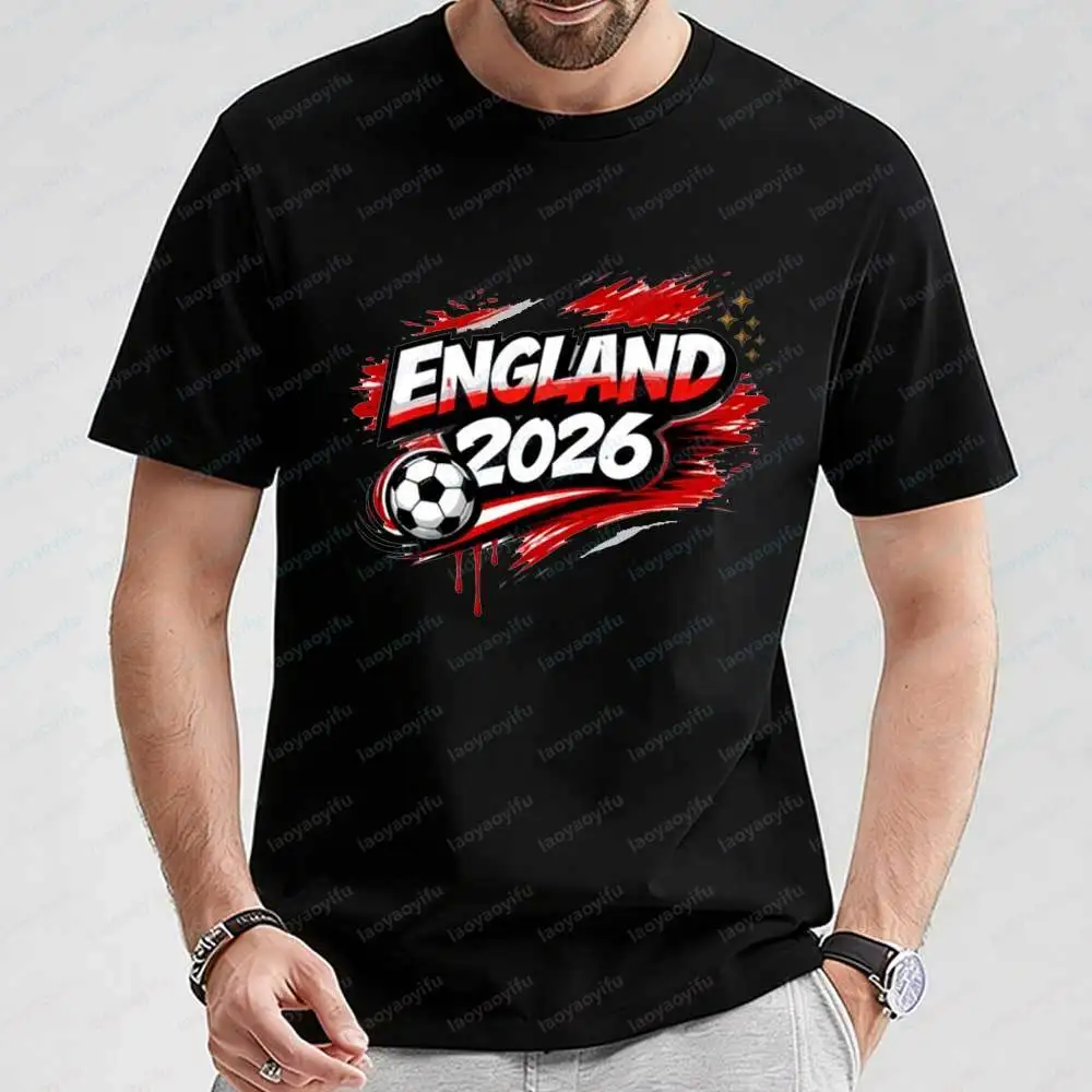 

2026 Soccer England Football T-shirt Men Casual Short Sleeve Tee Breathable Cotton Summer Tops Streetwear Soccer Fans Gift Tops