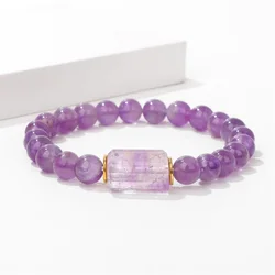 8mm Amethysts Beads Bracelet Cylinder Square Natural Quartzs Stone Beaded Bracelets For Women Men Yoga Healing Reiki Bangles