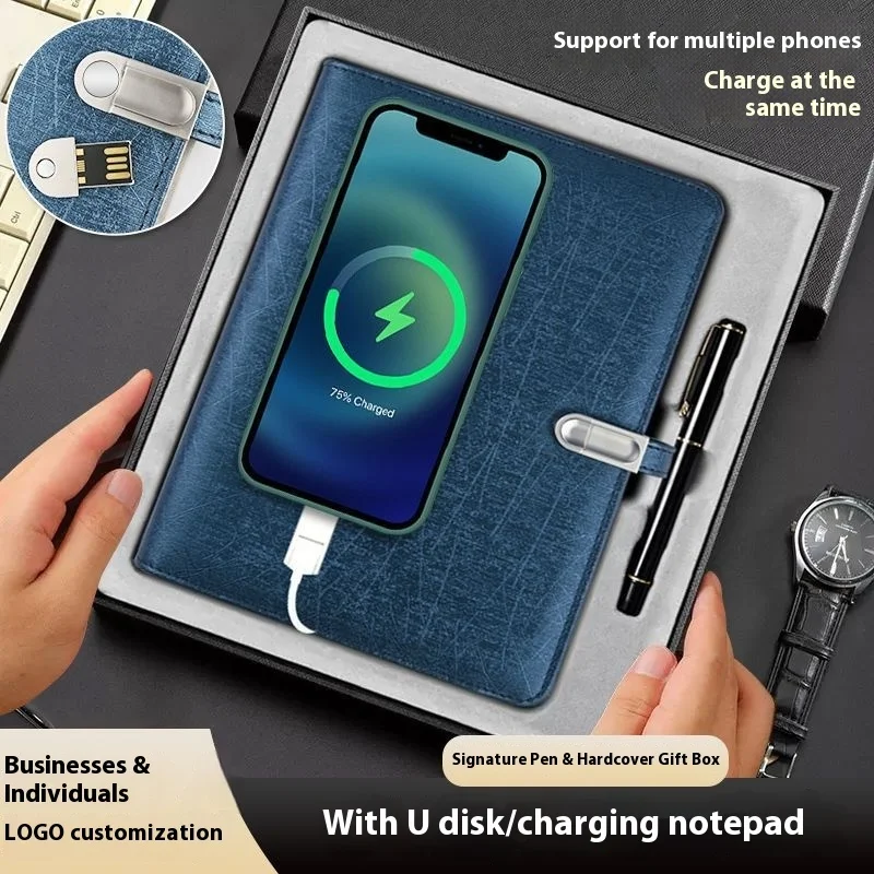 Wireless Charging Notebook Cover Imitation Leather Dorian Paper Business Office Notebook Comes with Exquisite GiftCustomizedLOGO