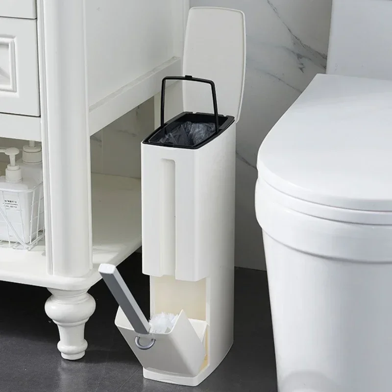 

Plastic Narrow Trash Can Integrated Toilet Wastebasket Large Capacity Toilet Brush and Waste Bin Set Bathroom Cleaning Tools