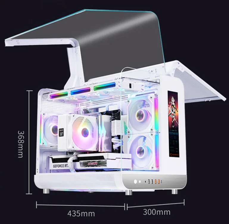 حافظة كمبيوتر بتصميم زجاجي منحني رائع جديد لعام 2025 رؤية محيطية 360 درجة ATX/MATX حافظة ألعاب متوافقة مع مظهر السيارة الخارقة LCD