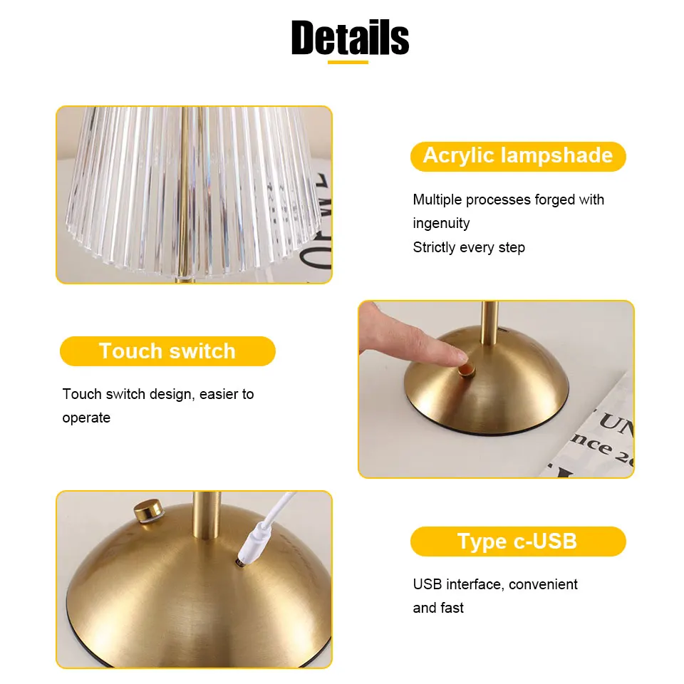 LED الجدول مصباح اللمس الاستشعار قابلة للشحن ضوء الليل الشمال الداخلية يعتم حامل LED أباجورة مطعم فندق بار غرفة نوم