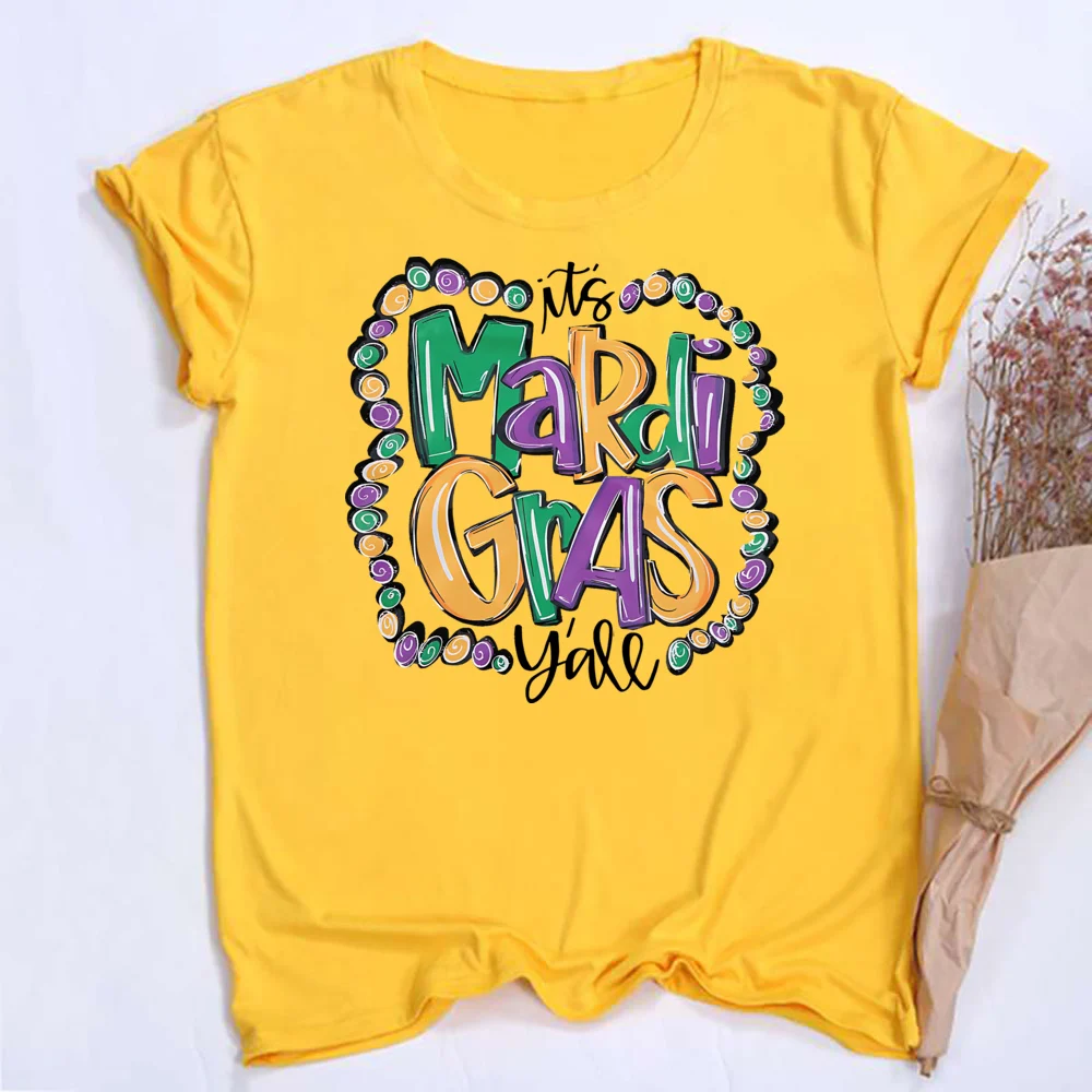 Mardi Gras Shirt for Women It\'s Mardi Gras Yall Shirt Carnival Outfit Shirt Holiday Bleached Short Sleeve Tops Clothes