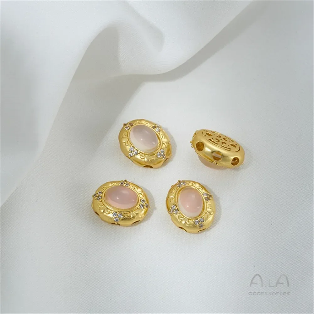 

Matte Gold Inlaid Pearl Opal, Moonlight Opal, Geometric Flower Bead, DIY Accessories