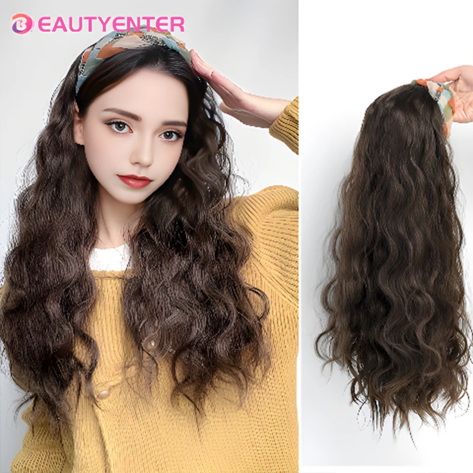 Synthetic Long Lolita Diamond Tassels Half Headband Wig With Hair Band Fluffy Clip in Hair Extension Seamless Straight Curly