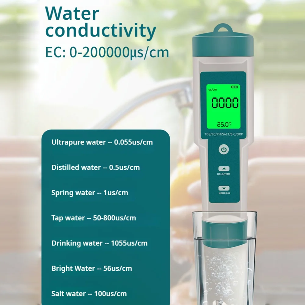 8 in 1 Water Quality Test Pen Temp/PH/TDS/EC/Salinity/SG/ORP/H2 PH Meter Drinking Water Quality Monitor