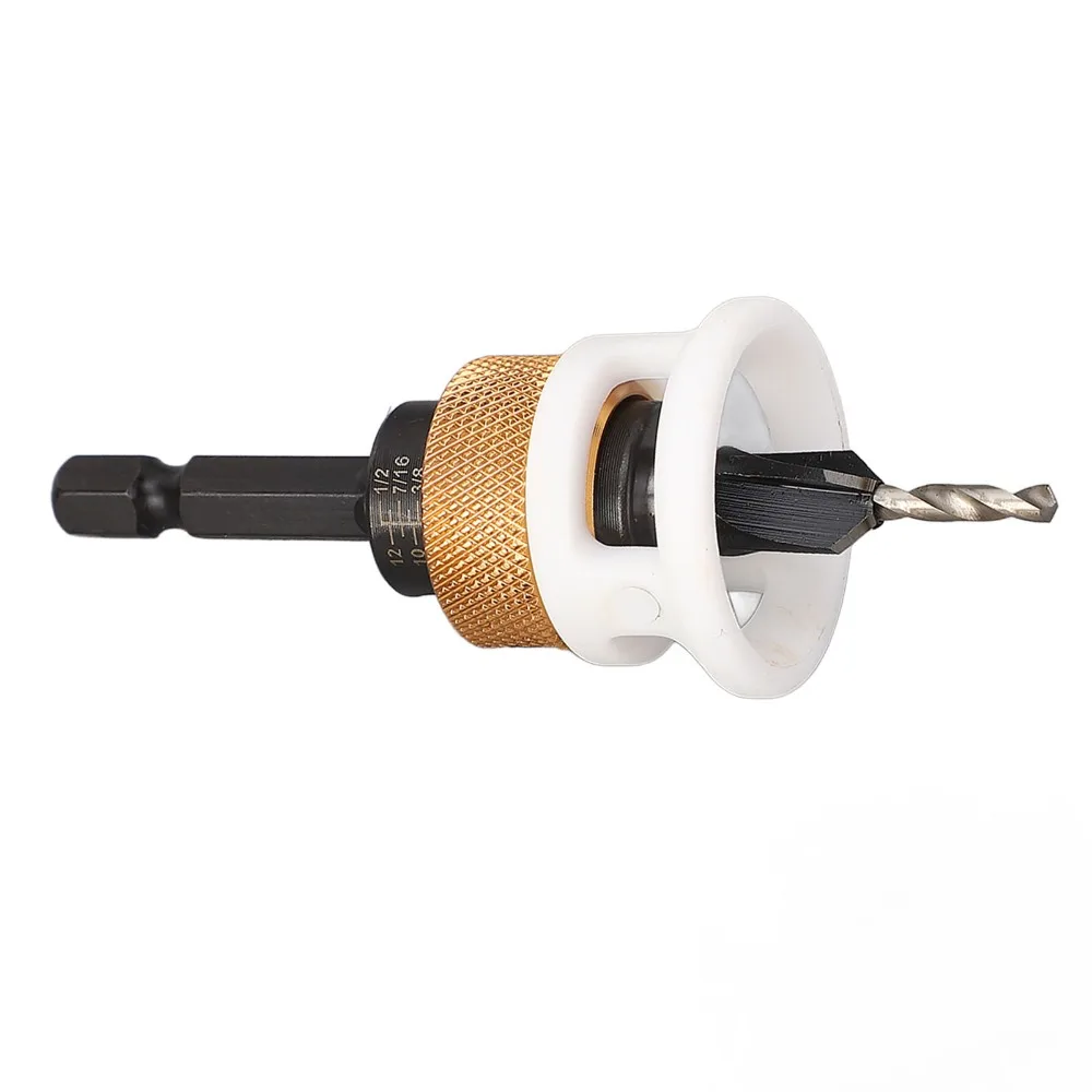 4 Flute Countersink Drill Bit 1/4 Inch Hex Shank Adjustable Depth Stop Carbide Countersink Drill Bit Non-Slip Grip Low Friction