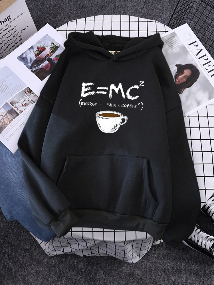 Sudaderas con capucha E = Mc Coffee Sudadera con capucha con estampado de personalidad para mujer Harajuku Sudadera con capucha estética cálida para