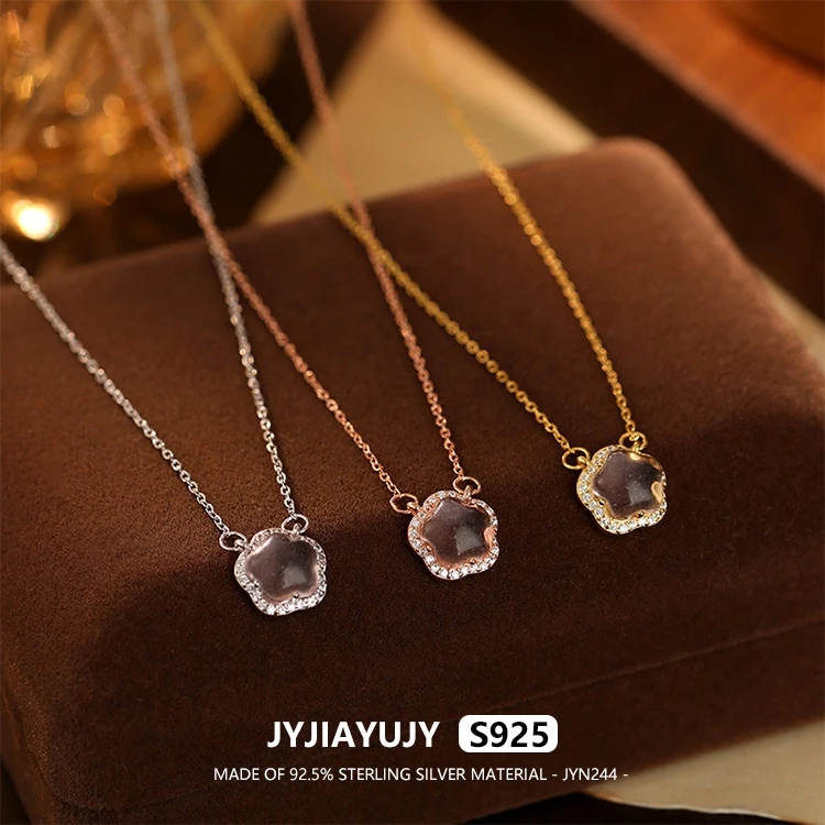

JYJIAYUJY 100% цельное оригинальное ожерелье из стерлингового серебра S925, 45 см, цепочка 9 мм, розовый кристалл вишни, ювелирные изделия, подарок на каждый день JYN244
