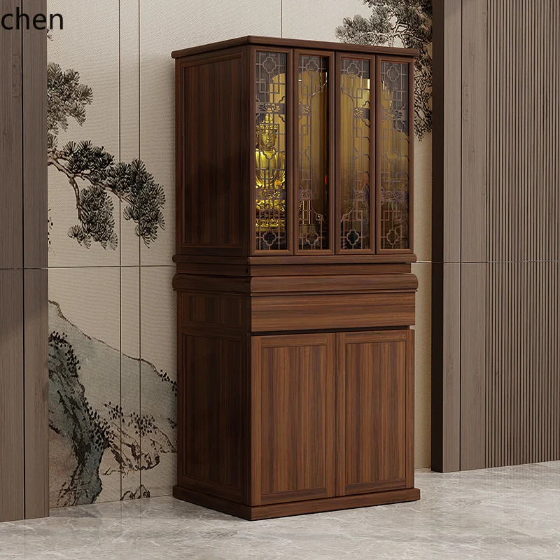 CZ Light Luxury Solid Wood Shrine Shrine Buddha Statue Cabinet Offering Taiwan Guanyin Statue God of Wealth Offering Cabinet