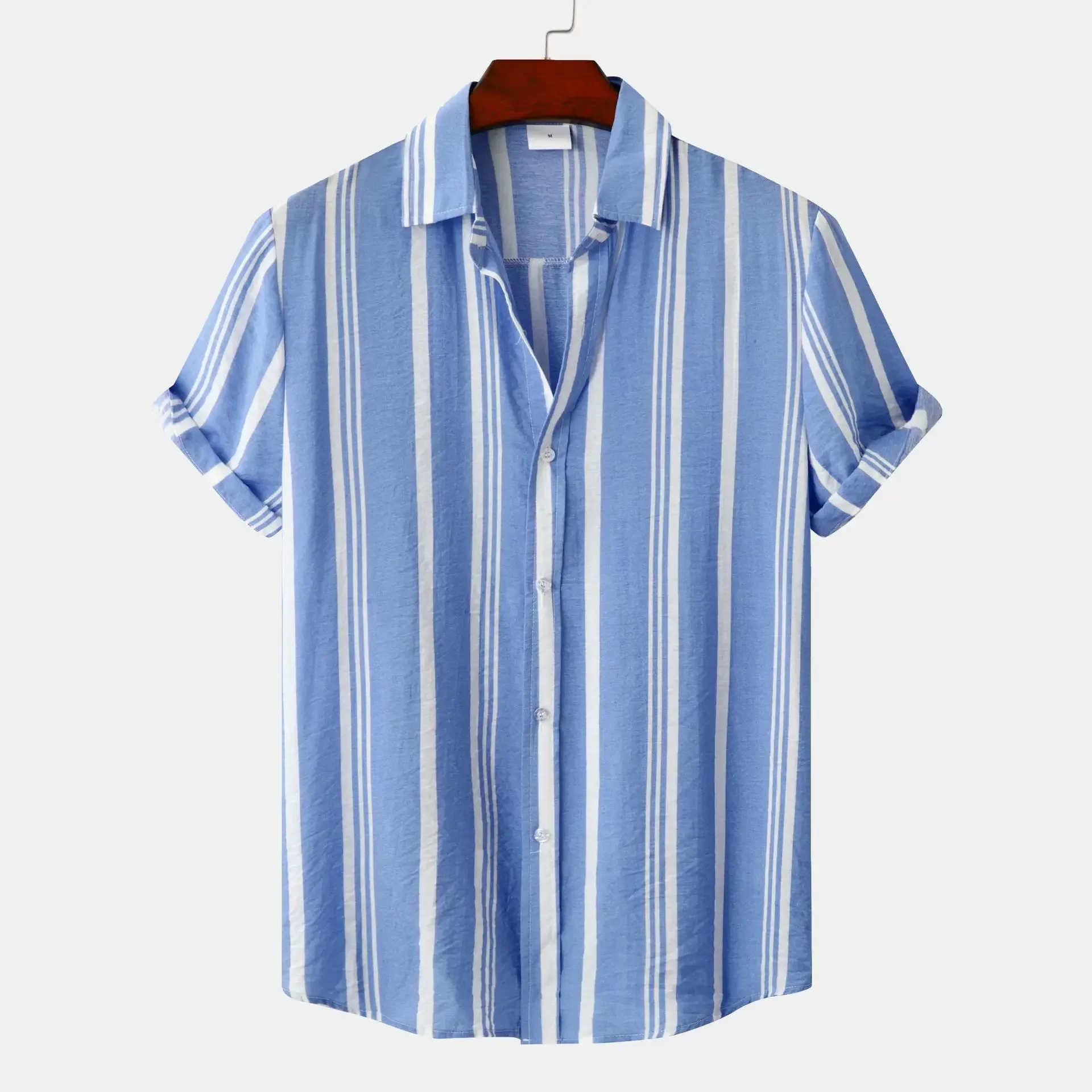 Mens Top Spring Summer New Shirt Casual Stripe Print Short Sleeve Shirts for Men