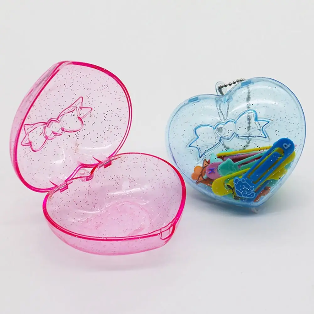 1Pcs Jewelry Candy Packaging Plastic Storage Box with Keychain Heart-shaped Love Jewelry Case Sparkling Blue Pink