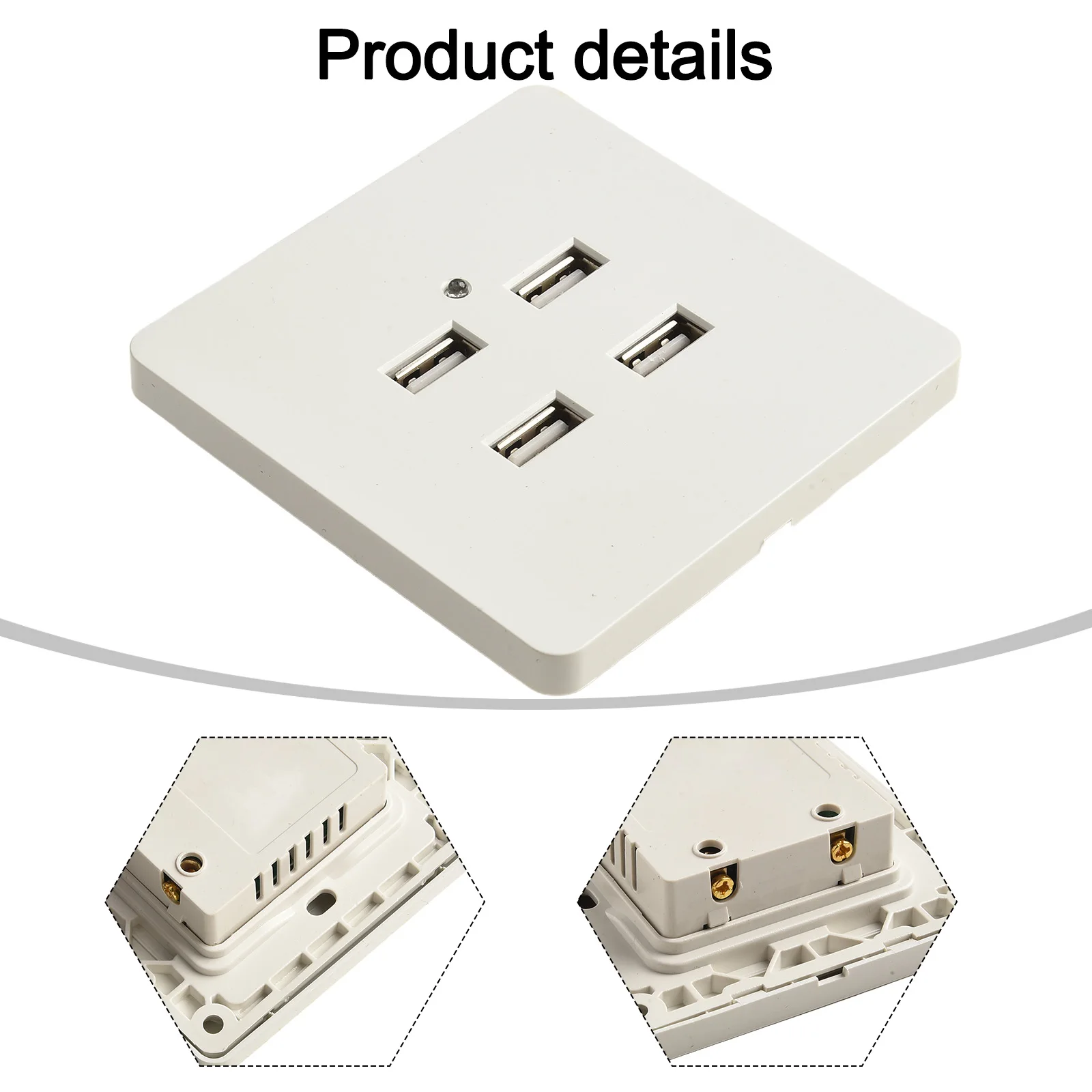 Wall Mount Power Socket With 4 USB Ports, 3.2A Fast Charging Outlet For Phone Camera, Flame Retardant PC Panel, White