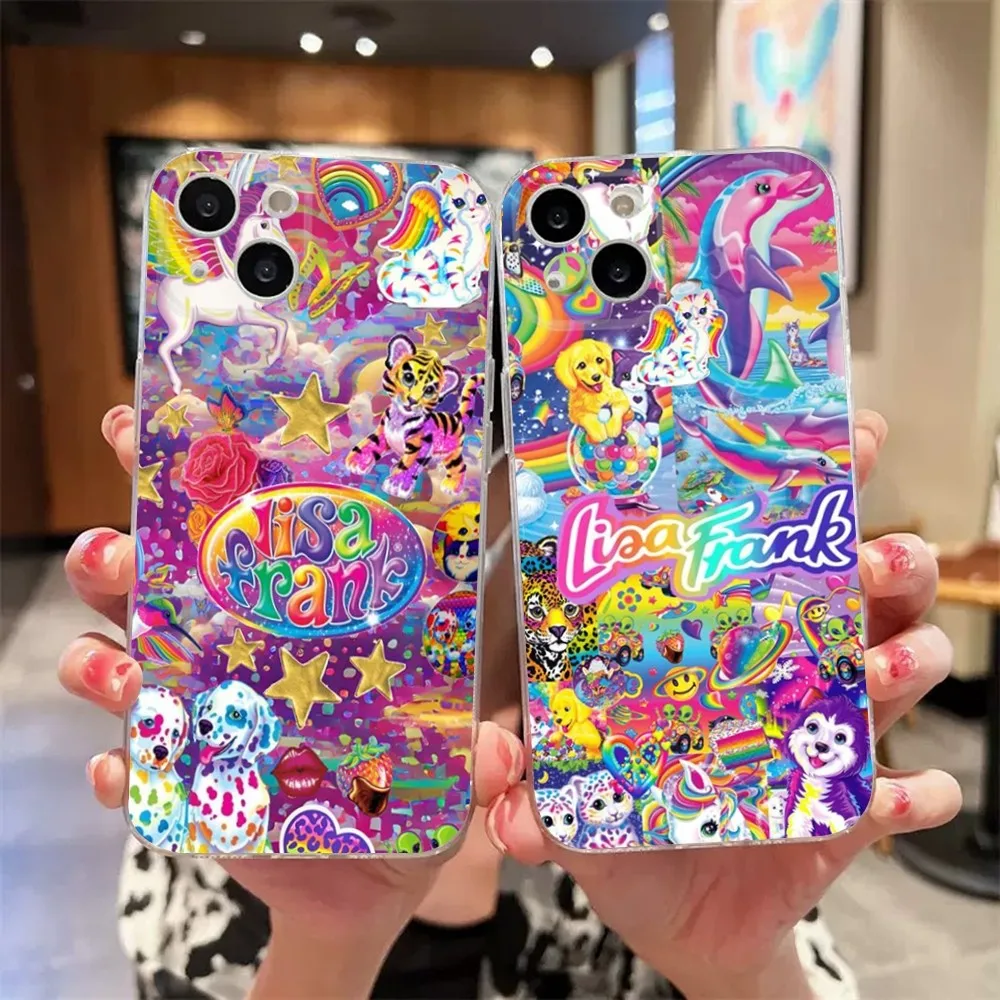 L-Lisa Frank Art Phone Case For iPhone 11,12,Mini,13,14,15,Pro,XS,Max,X 8,7,6s,Plus,5,SE,XR Transparent Shell