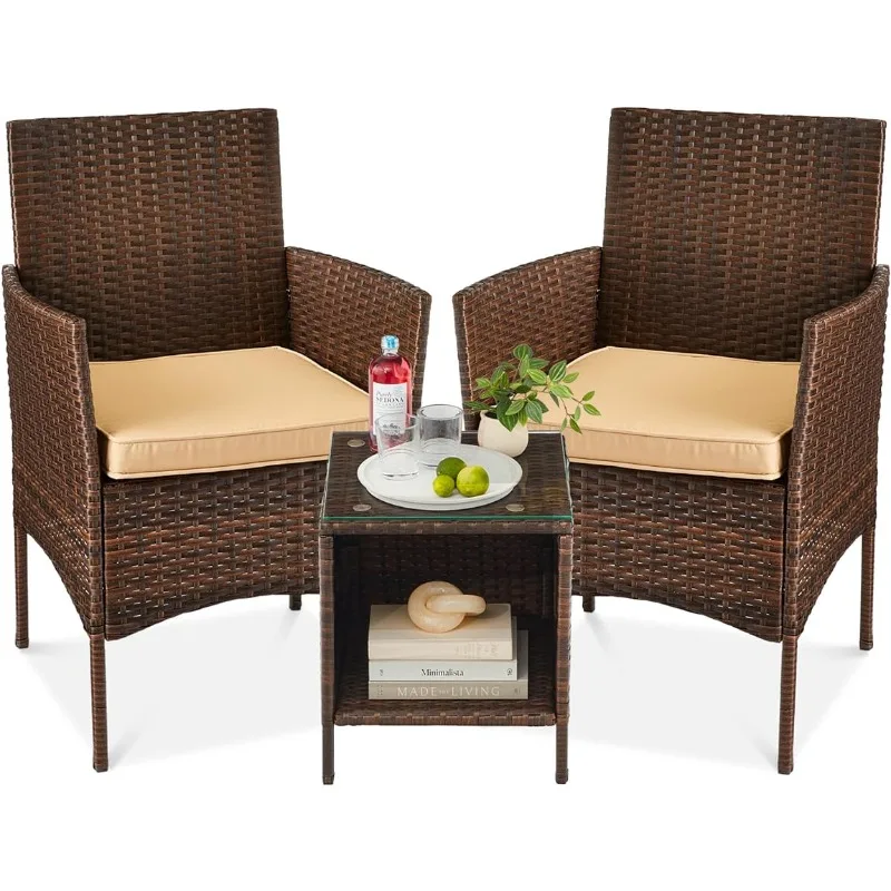 

Best Choice Products 3-Piece Outdoor Wicker Conversation Bistro Set, Space Saving Patio Furniture for Yard, Garden w/ 2 Chairs