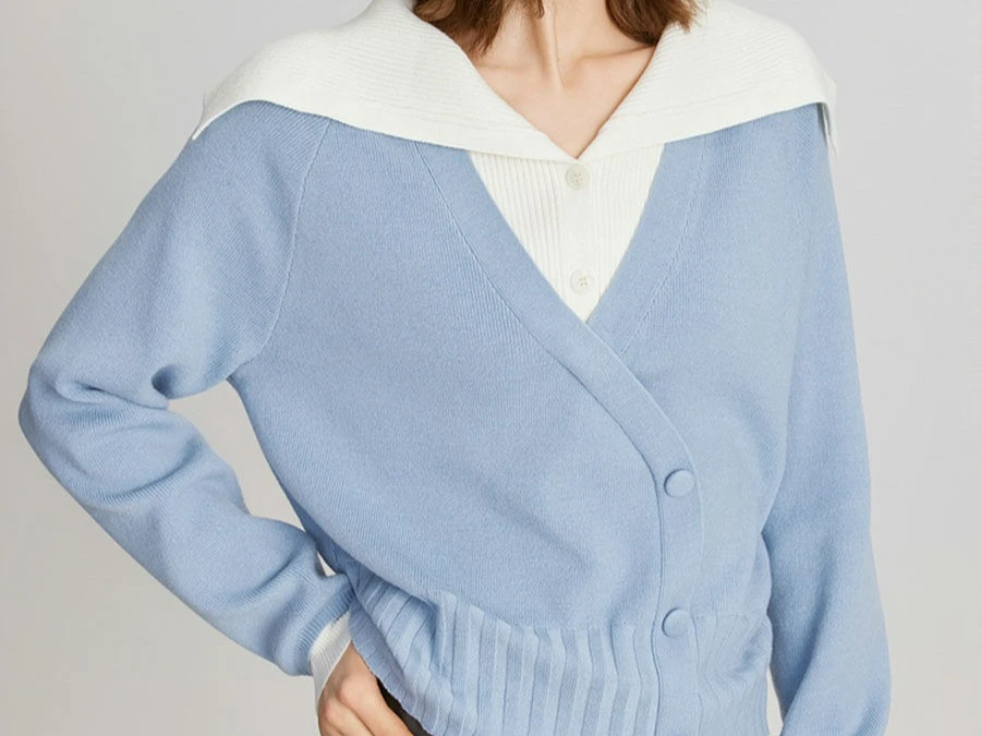 سترة محبوكة مكونة من قطعتين بتصميم غير رسمي للنساء في شتاء 2025 سترة جديدة مقسمة الألوان #4