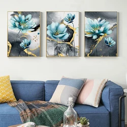 Modern Luxury Golden Blue Flowers Diamond Painting Triptych Diamond Mosaic New 2023 Cross Stitch Kits Home Decor Wall Art