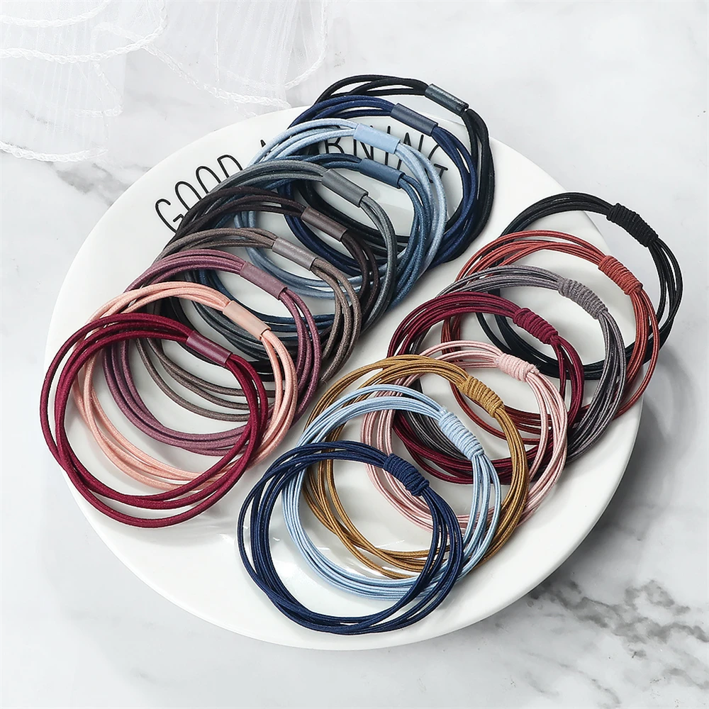 10pcs Simple Multi Loop Hair Bands Women Basic Solid Color Rubber Band Hair Accessories Headband Holder Scrunchies Gift for Girl