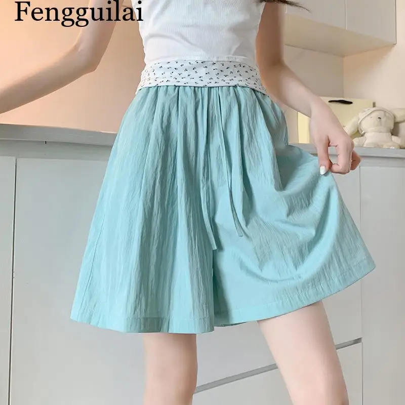 Women Summer Fashion Solid Color Shorts High Waisted Cool Double pockets Leisure And Loose Fitting Half Pants