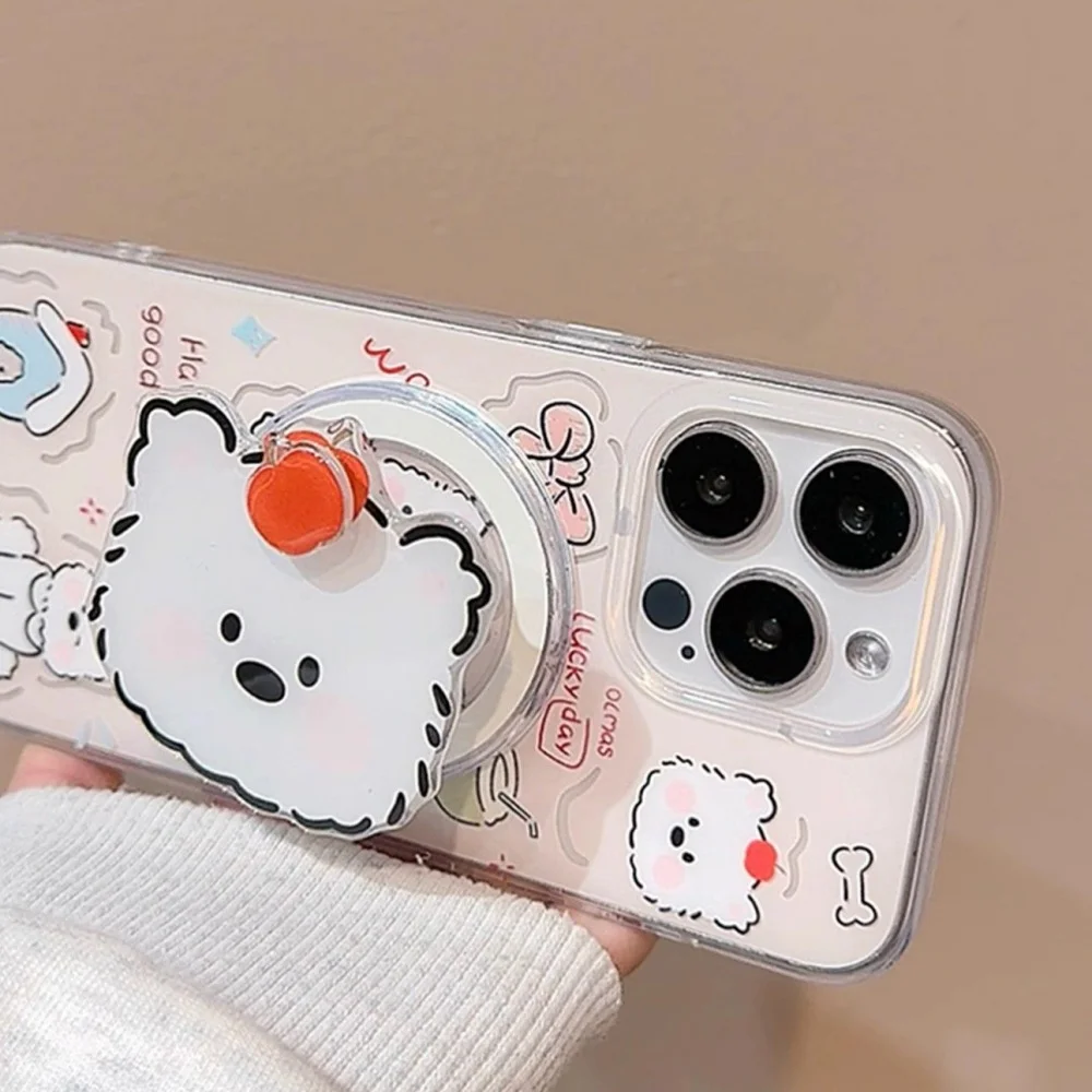 Coreano simpatico cucciolo di rotazione Apple telefono magnetico Griptok Grip Tok supporto per iPhone 15 per custodia di ricarica wireless Magsafe