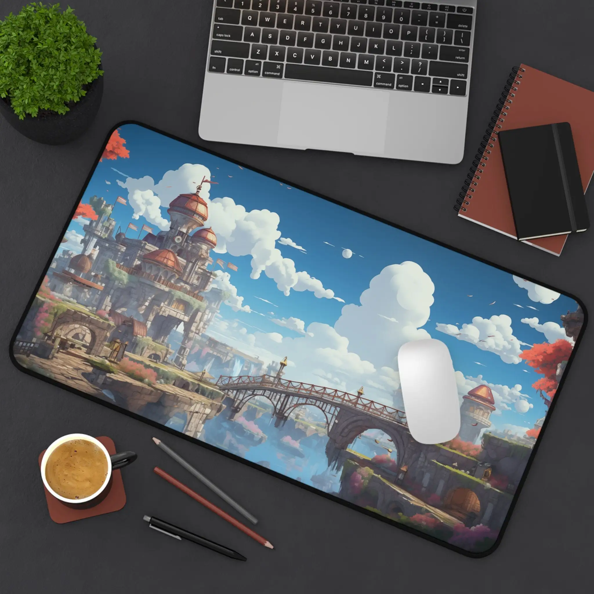 Forgotten Kingdom テーブルパッド、ハイファンタジー城景マウスパッド XXL、滑り止めゲーミングマウスパッド、かわいいファンタジーデスクトップデコレーション