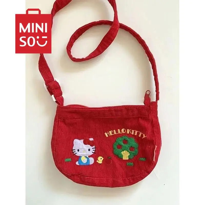 

Kawaii Sanrio Hello Kitty Small Retro Crossbody Bag Anime Handmade Corduroy Colored Handheld Shoulder Bag for Girl Gift Toys