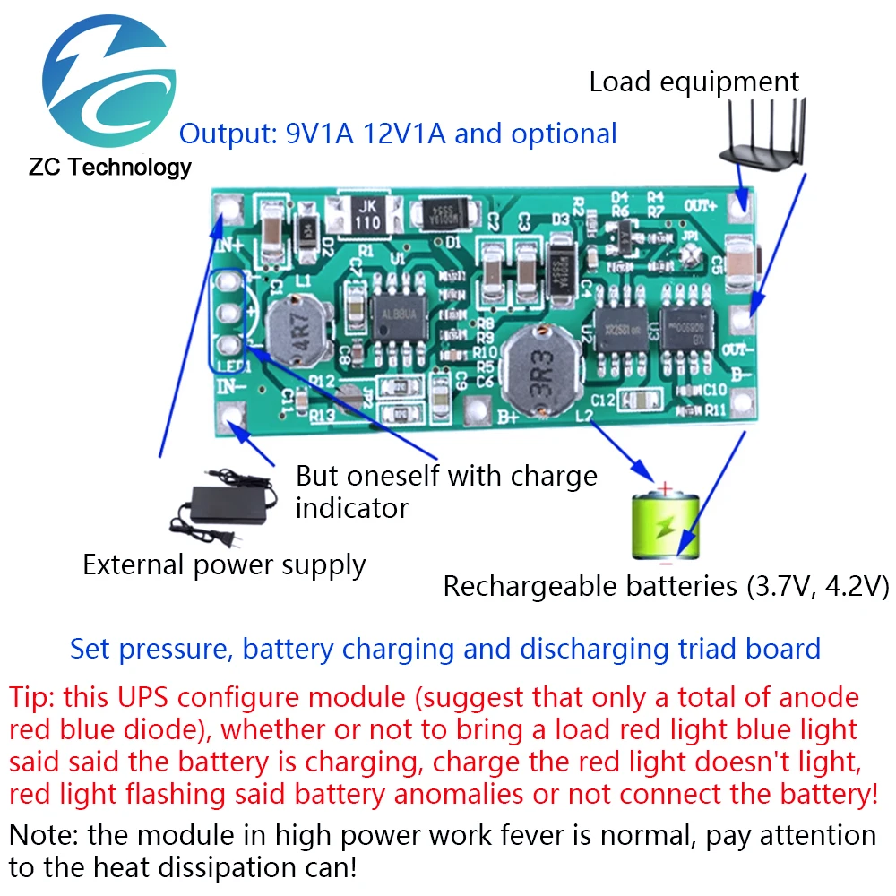 18650 Lithium battery booster module 9V12V charging while placing UPS uninterrupted protection integrated booster charging board