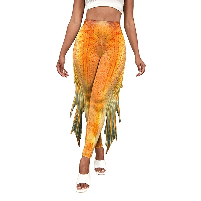 Mallas de sirena con estampado 3D para mujer, pantalones a escamas de pescado, medias elásticas sexis, pantalones de entrenamiento para gimnasio, ropa de Cosplay para vacaciones