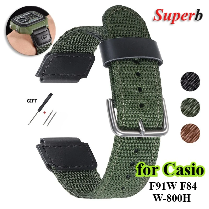 18mm Nylon Watch Strap for Casio AE1200/1300 W800H SGW400 F91W F84 F105/108/A158/168 Canvas Strap Men's Sports Bracelet