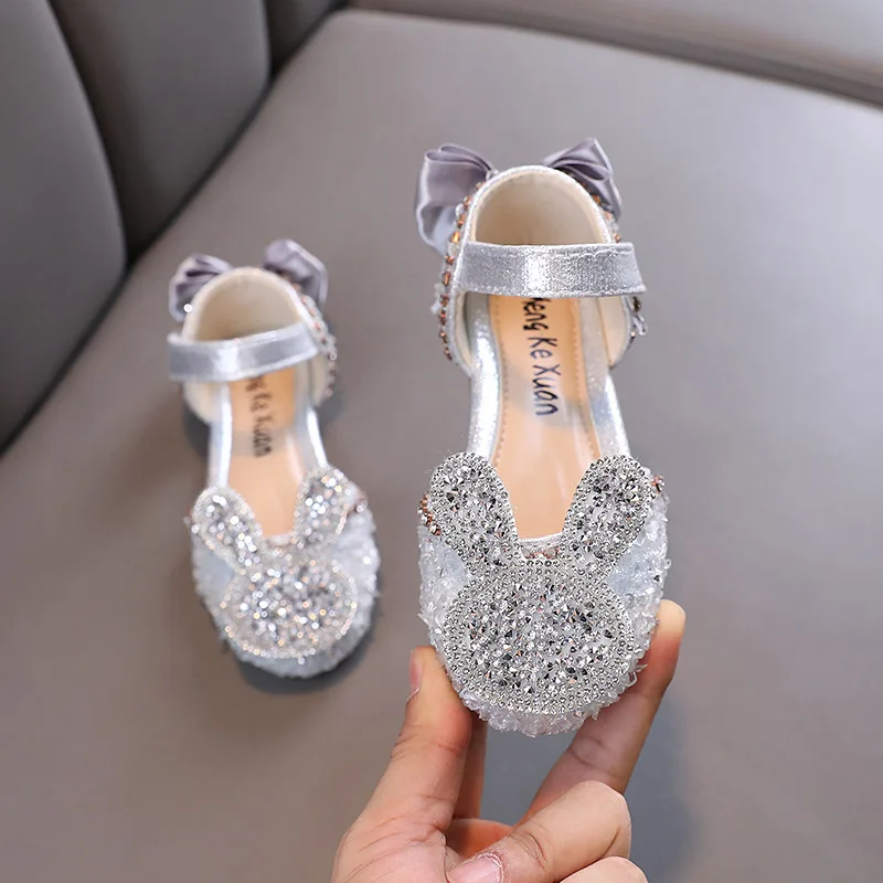 New Summer Girls Rabbit Shiny Soft-soled Princess Sandals Kids Non-slip Dance Performance Shoes Children Student Etiquette Shoes