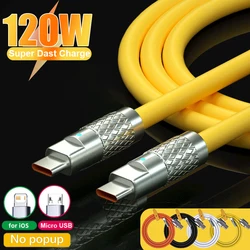 120W 6A Super Fast Charge Type-C Liquid Silicone Cable Quick Charge USB Cable For iPhone Xiaomi Huawei Samsung Pixel Data Line