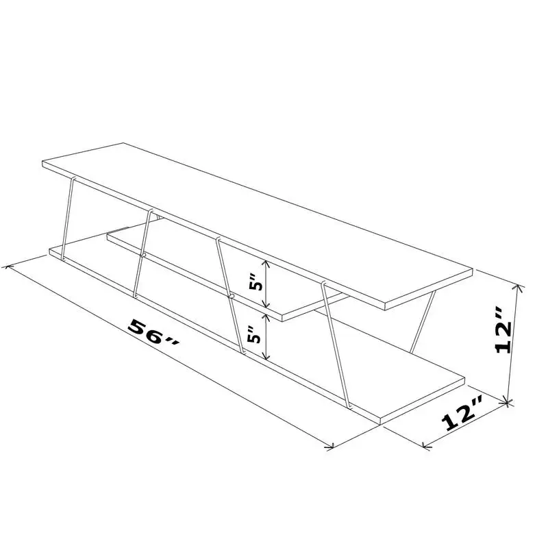 حامل تلفزيون حديث مقاس 56 بوصة من منتصف القرن مع 4 أرفف مفتوحة وأسلاك معدنية، وحدة ترفيهية منخفضة باللون الأبيض والكروم