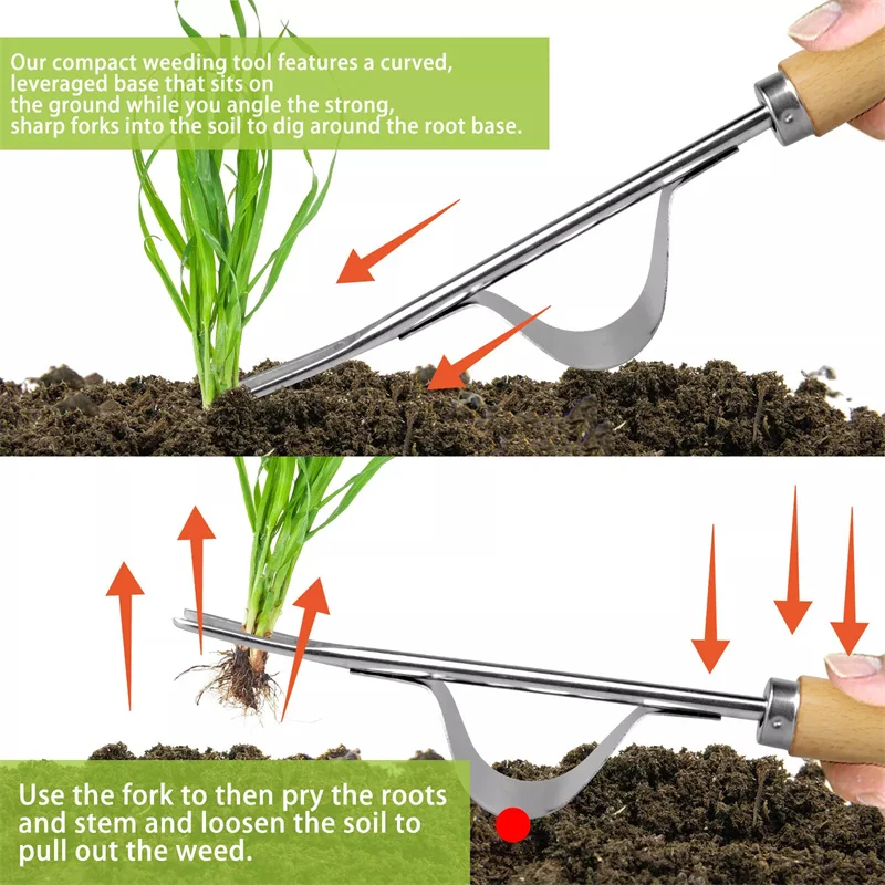 Stainless Steel Manual Weeder Taman Penghapusan Lahan Pertanian Penarik Dandelion Menggali Rumput Weeder Transplantasi Tangan Luar Ruangan Penyiangan Alat