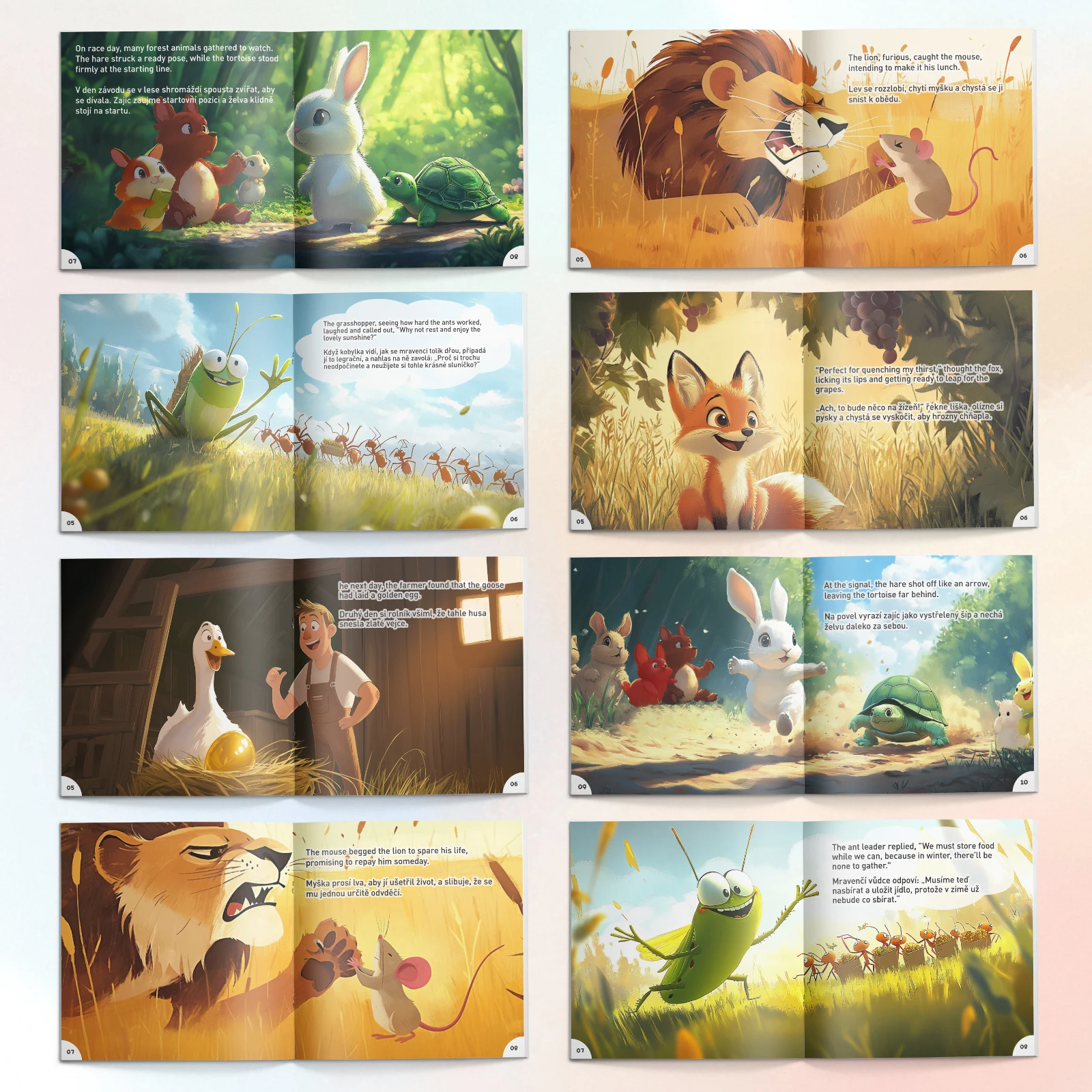 Czech-English Bilingual Aesop Fables for Kids: 5 Storybook Set with Moral Lessons, Read-Aloud Animal Tales