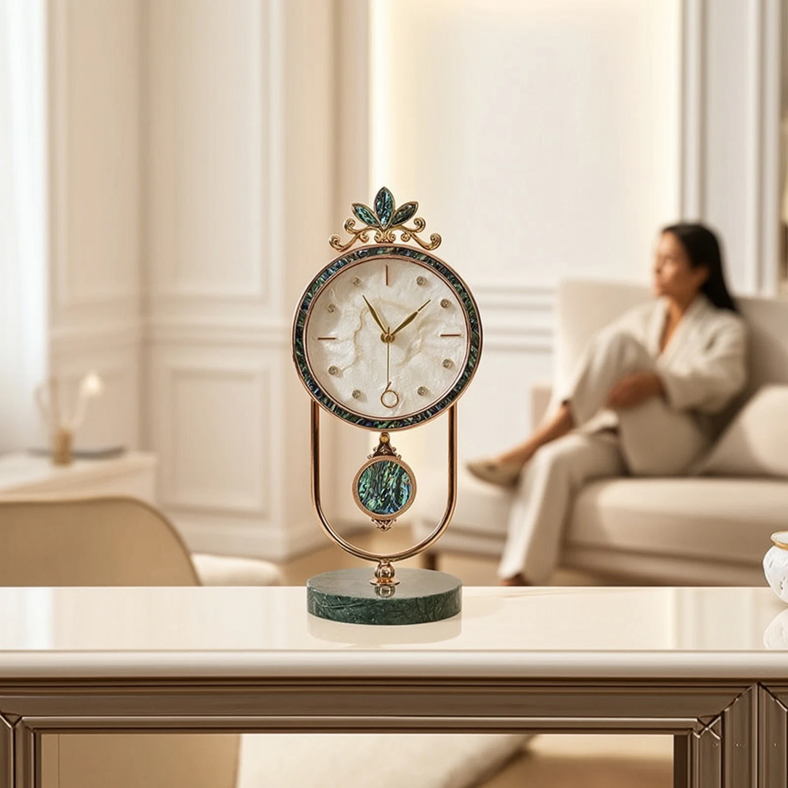 Clock with Marble Base Freestanding Decorative Mantel Clock Classic Easy-to-Read for Living Room, Office