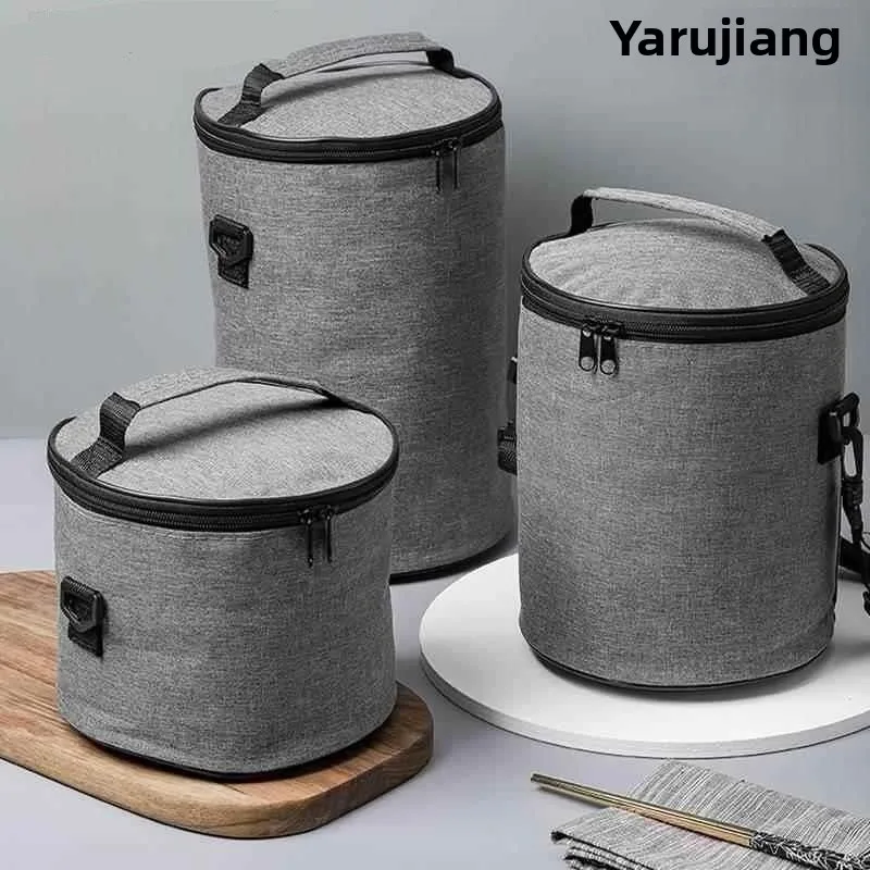 

Aluminum Foil round Lunch Box Bag Portable Insulated Handbag for Work Japanese Style Family Storage Bag for Children