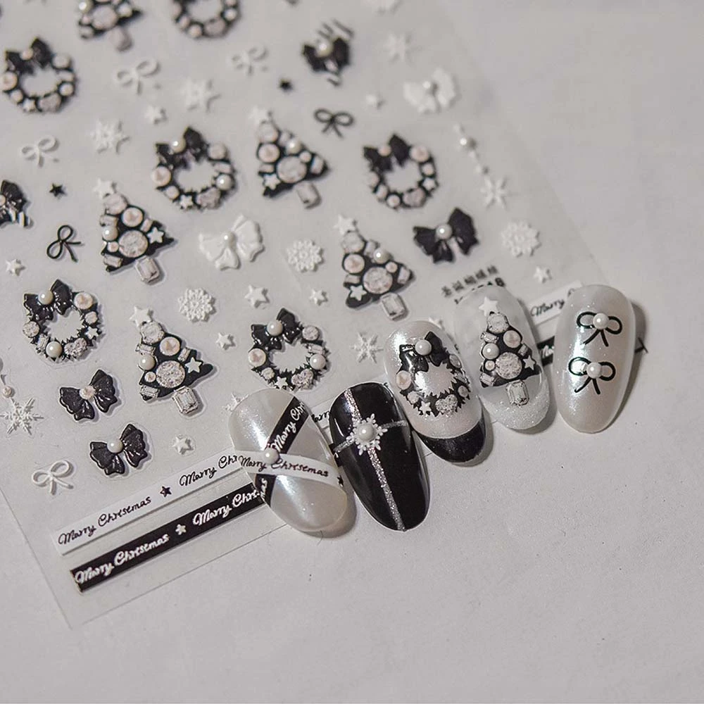 

Nail Accessories Christmas Diamond Nail Stickers 5D Diamond Pearl Christmas Tree Christmas Nail Decals Bowknot Snowflake