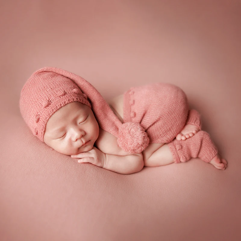 Fotografía de bebé recién nacido, envoltura suave elástica de algodón, gorro tejido con tema dulce, pantalones, calcetines para piernas, conjunto de accesorios de fotografía de estudio infantil