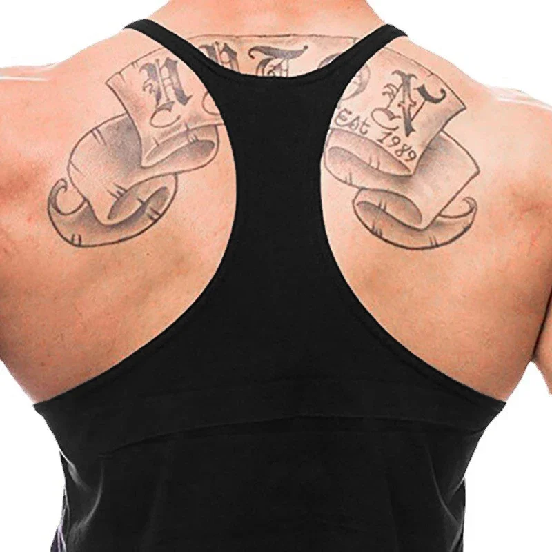 Men's Bodybuilding Stringer Tank Tops Cotton Low Scoop Neck Curved Hem Sleeveless Gym Vests Muscle Workout Shirts Male