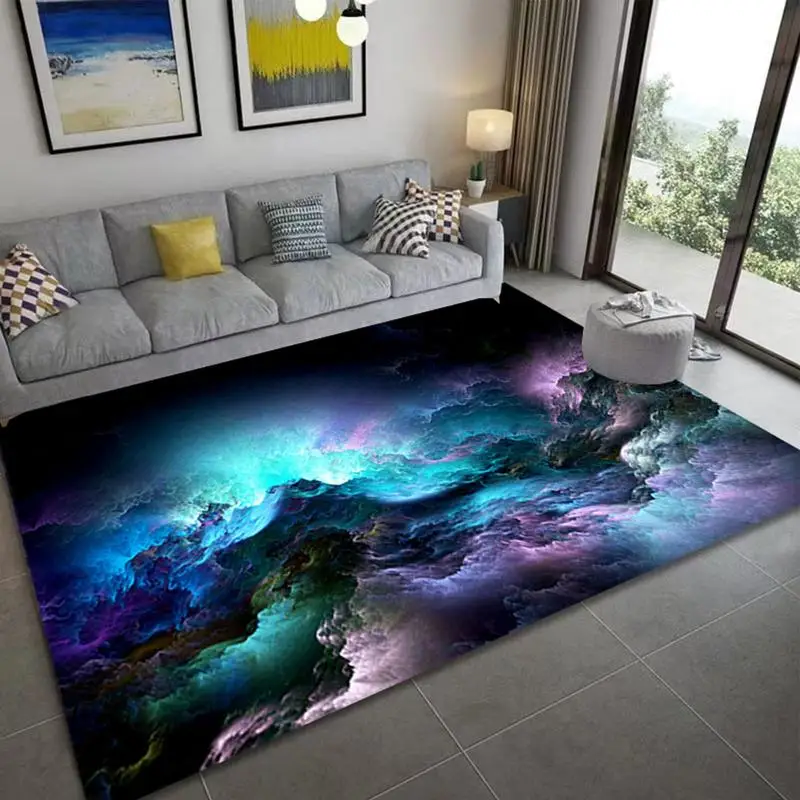 Home Decorative Carpet Non-Slip 3D Area Rug Outer Space Floor Mat Soft Lightweight Washable Home Decor Square Bedroom Carpet For