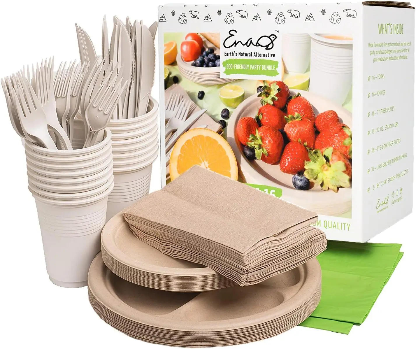 

Eco-Friendly Camping Dinnerware Set: Compostable Plates, Biodegradable Utensils for Picnics and Parties