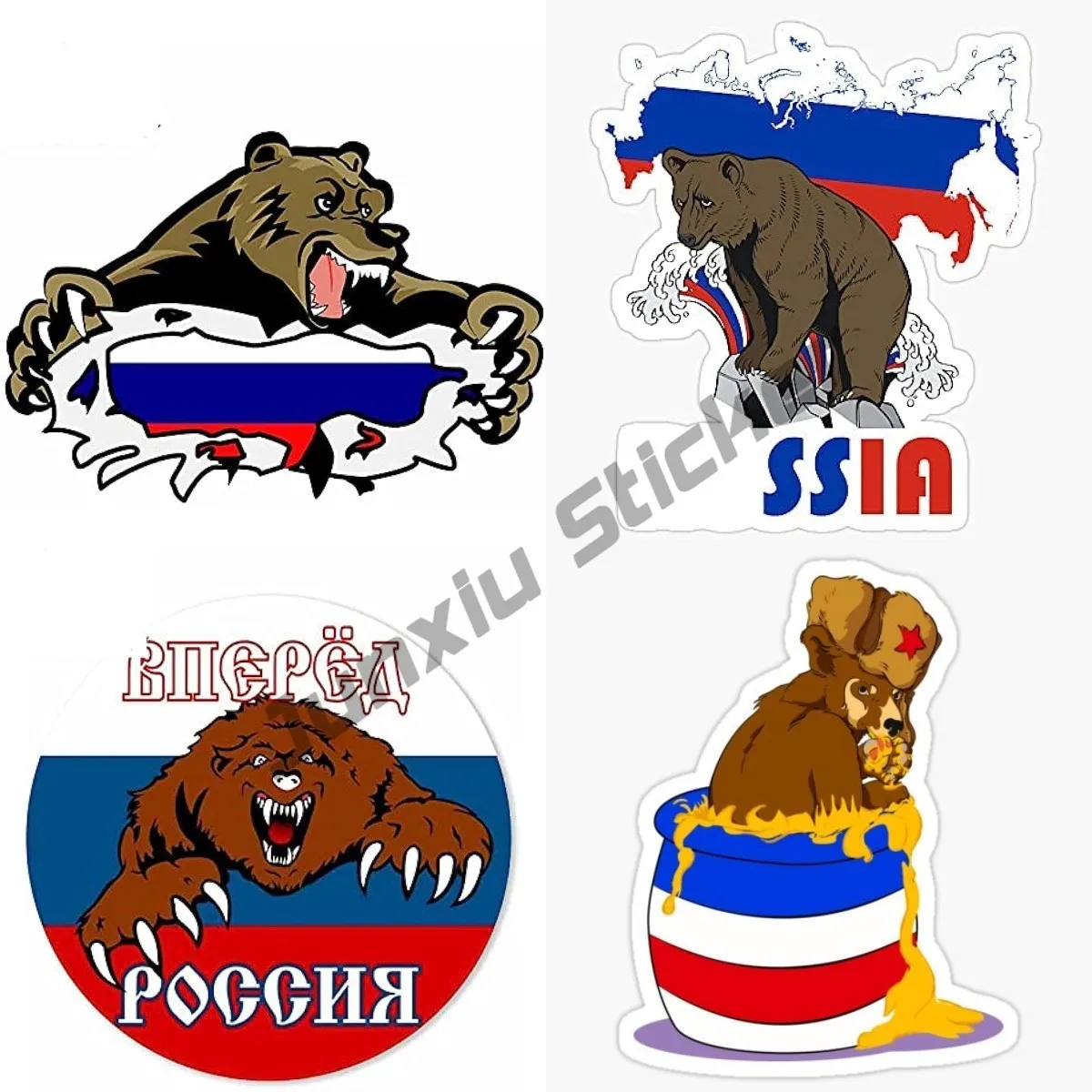 Russia Flag Bear Motorcycle Car Stickers Refrigerator Decal Funny Waterproof  Motorcycle Accessories Anime Stuff Sticker