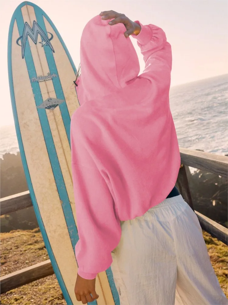 Women's Hoodies Y2k Fashion Half Zipper Pocket Sweatshirt Autumn Winter Women Casual Long Sleeve Loose Short Hoodie Pullovers