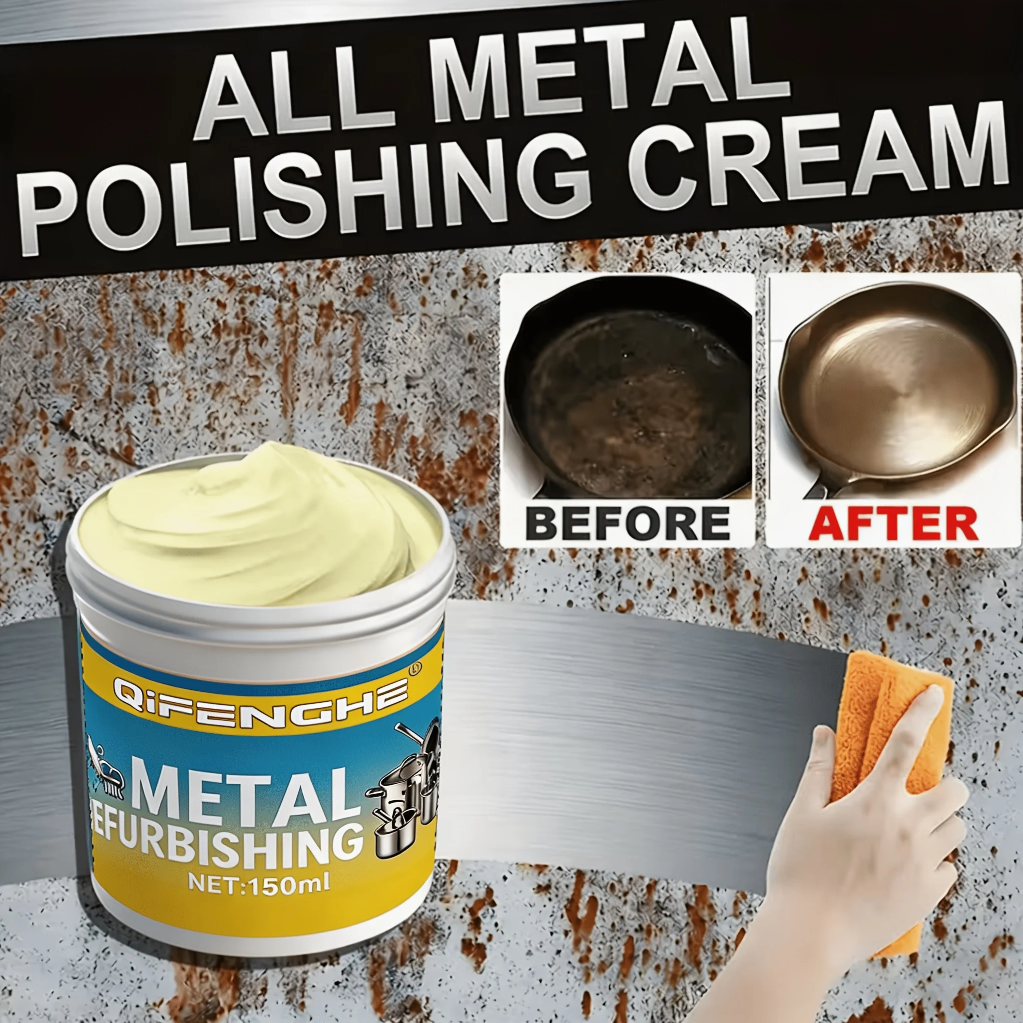 Professional Grade Metal Polishing Paste, Multi-Purpose Metal Repair & Chrome Polish Compound, Scratch & Rust Remover for Auto