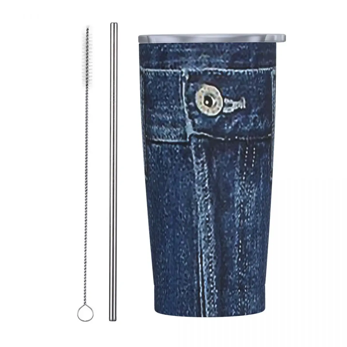 Blue Denim Classic Jeans Texture Stainless Steel Tumbler Vacuum Insulated Mug Thermal Cold Cups Straw With Lid 20oz